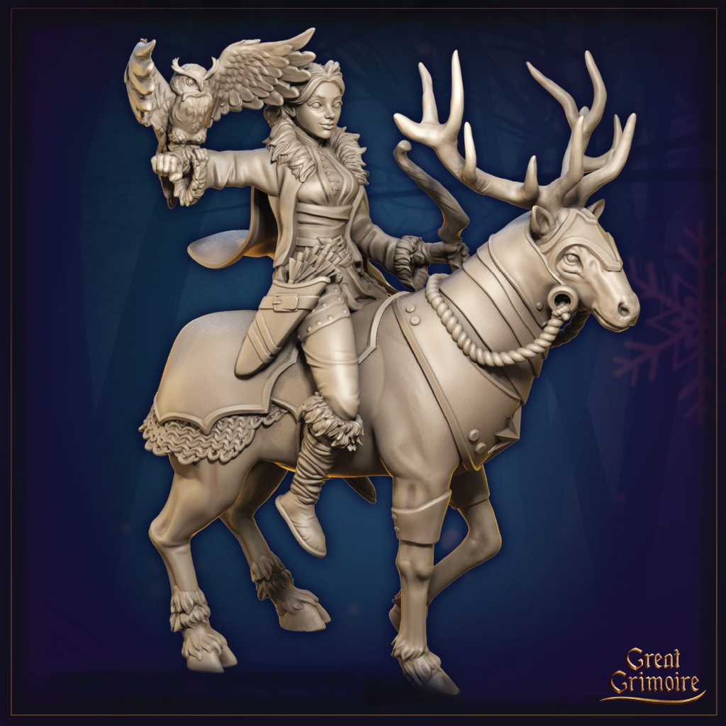 Elindra Hearthsong | Maiden & Reindeer Miniature | 3D Resin Print