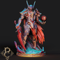 Detailed fantasy statue with armor and cape on a dark background