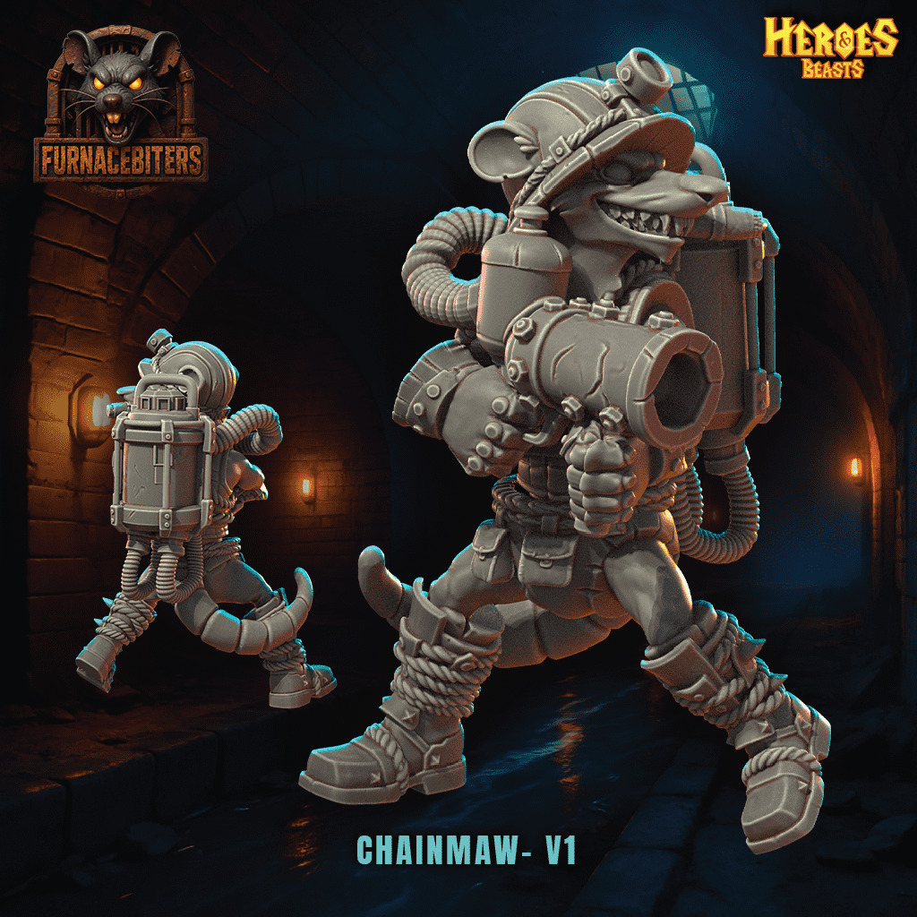 Two mechanical characters in a dark, industrial setting with 'Furnallbiters' logo.