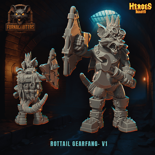 Three fantasy creature figurines with 'Furnacebiters' and 'Heroes & Beasts' branding on a dark background.