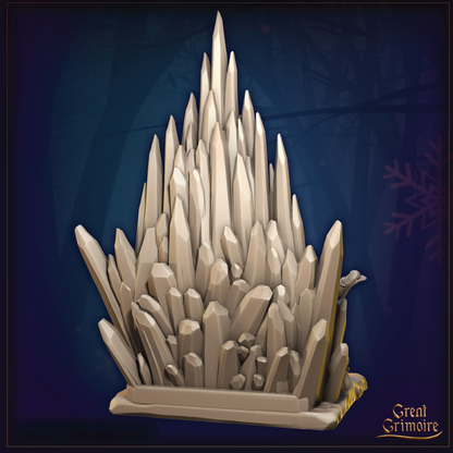 Decorative crystal structure on a dark blue background with 'Great Grimoire' branding.