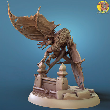 Fantasy creature figurine with wings on a blue background