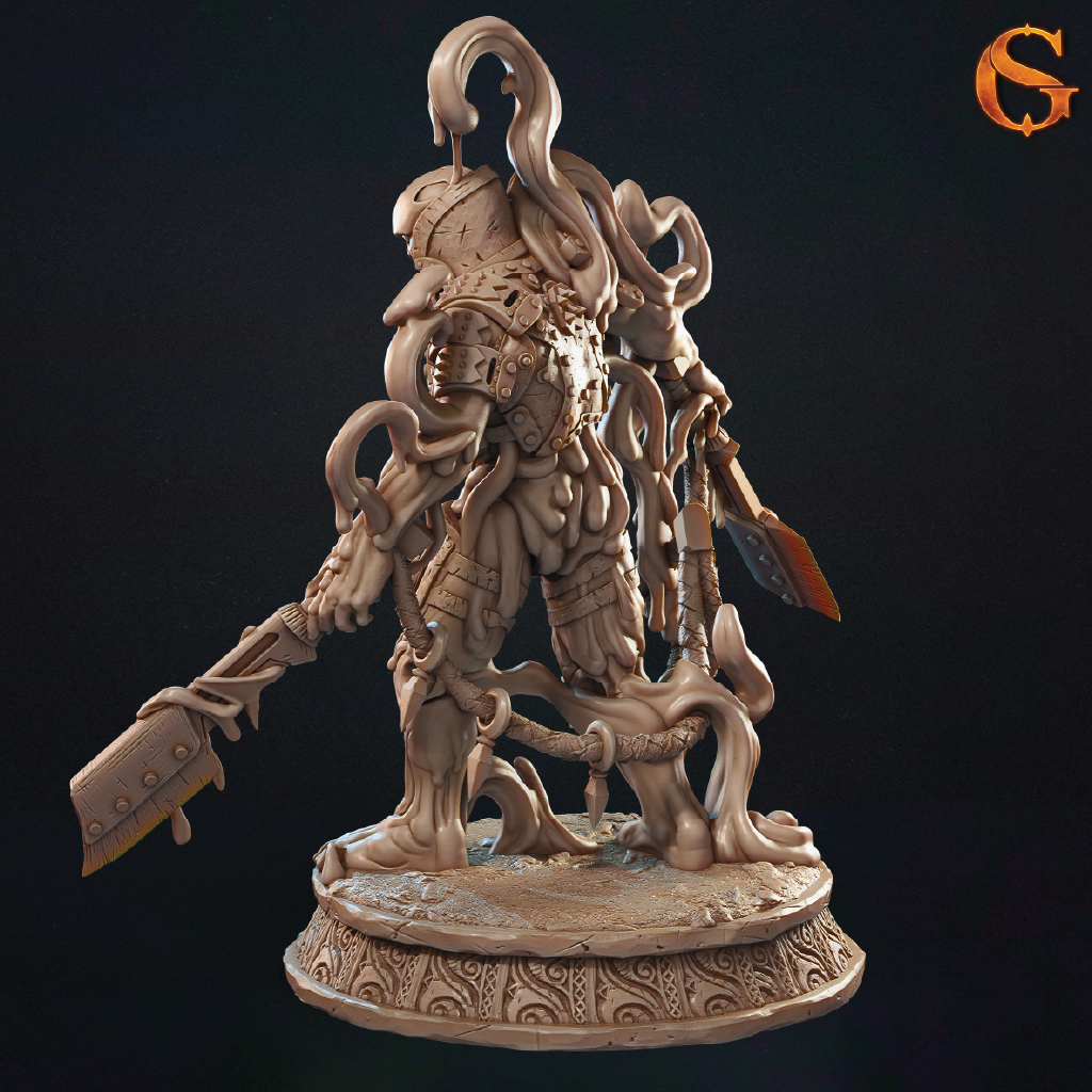 Detailed figurine with armor and weapon on a dark background