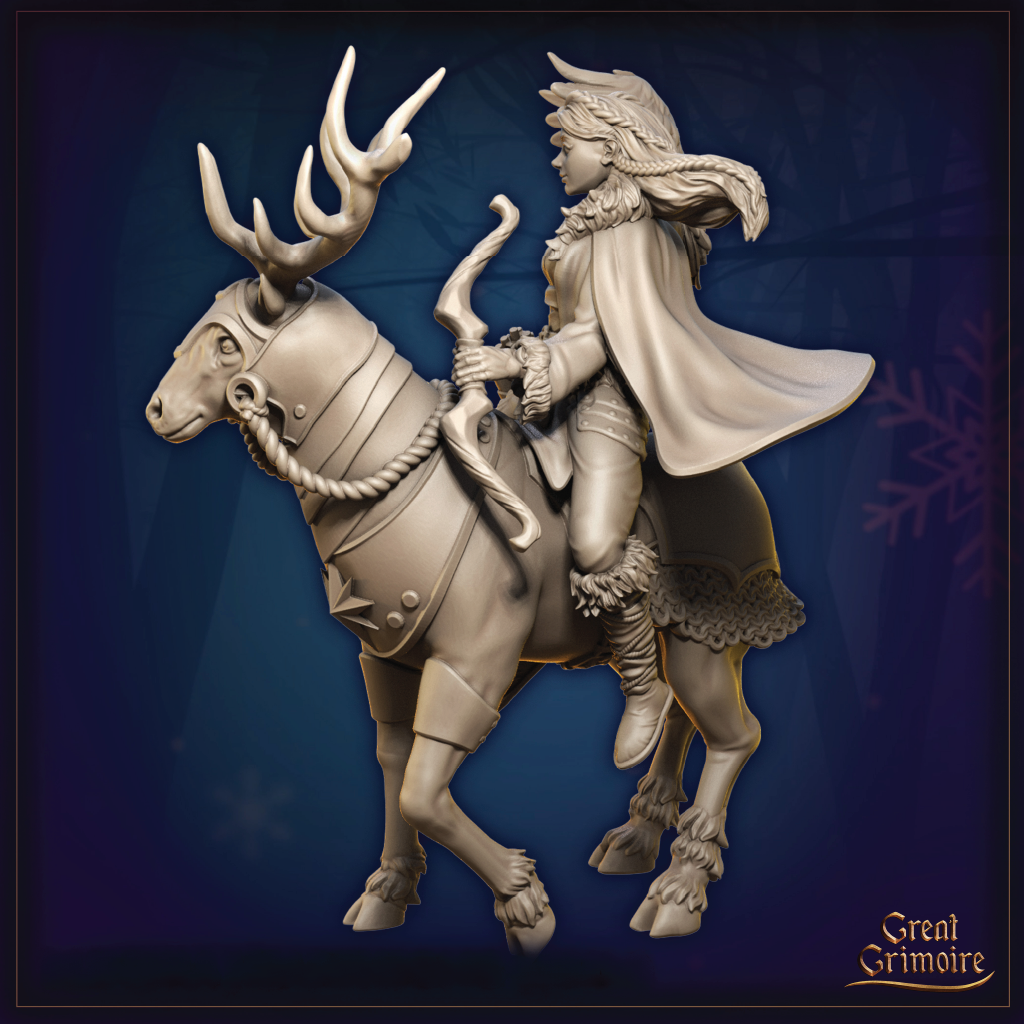Elindra Hearthsong | Maiden & Reindeer Miniature | 3D Resin Print