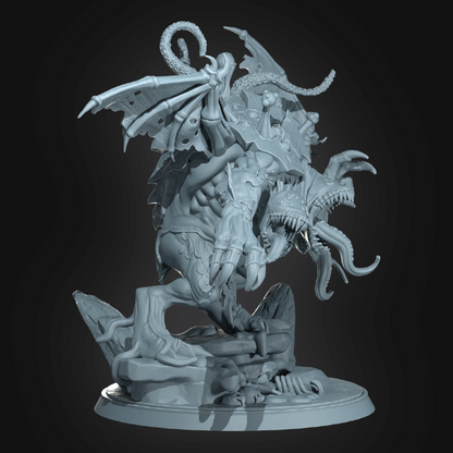 Gray dragon-like creature figurine on a dark background