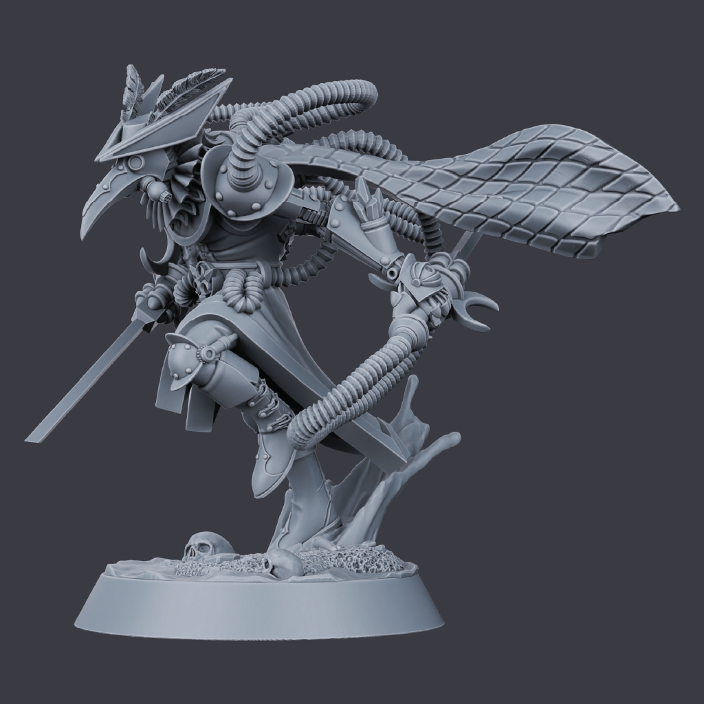 Gray fantasy figurine with detailed armor and weapon on a dark background