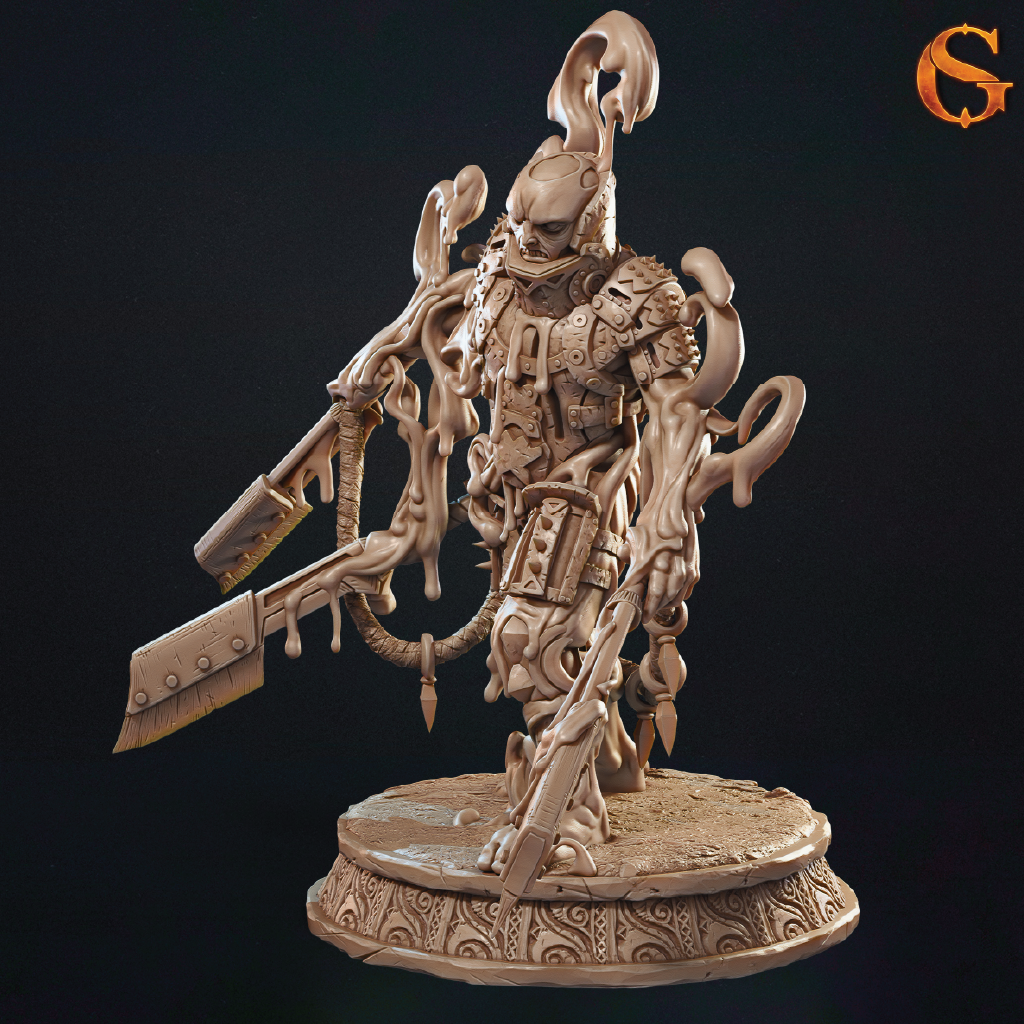  detailed figurine of a warrior with armor and weapon on a dark background