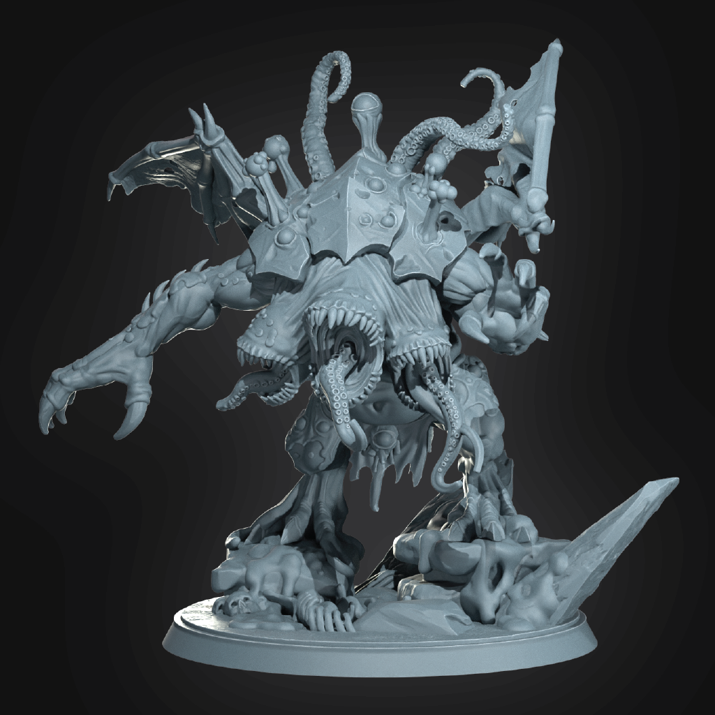Gray-scale model of a fantasy creature on a dark background