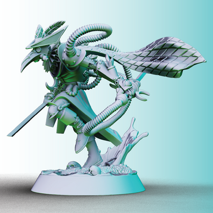  detailed fantasy figurine with green and white color scheme on a light blue background