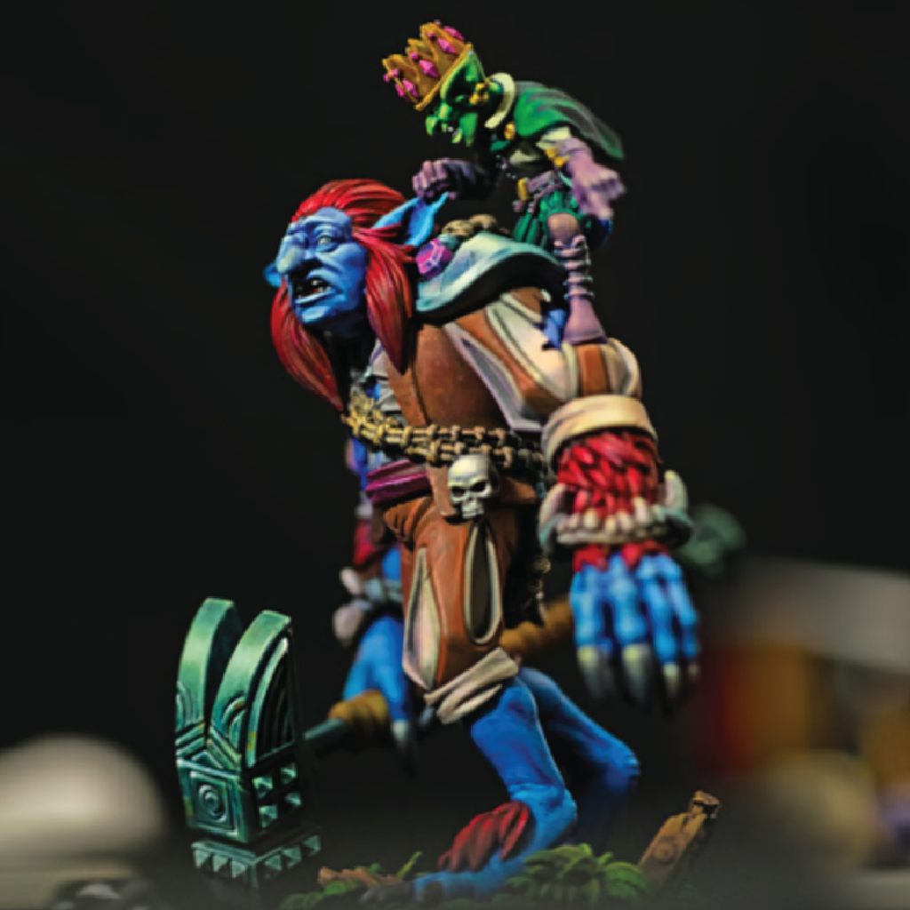 Colorful fantasy figurine with intricate details on a dark background