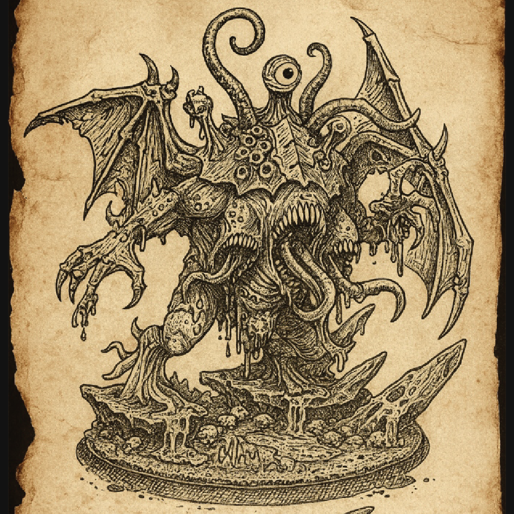 Detailed illustration of a monstrous creature on aged paper