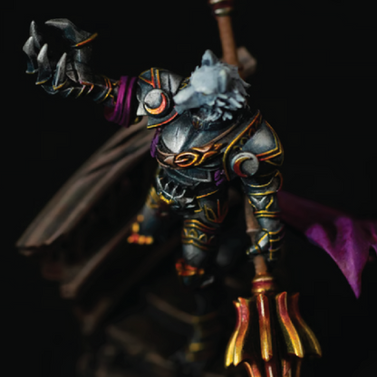 Fantasy figurine with armor and weapon on a dark background