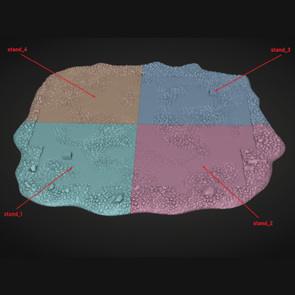 Geometric shape with labeled 'stands' on a black background