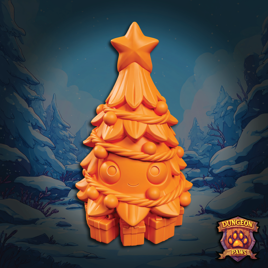 3D model of a chibi-style Christmas holiday yuletide tree with decorations and presents gifts