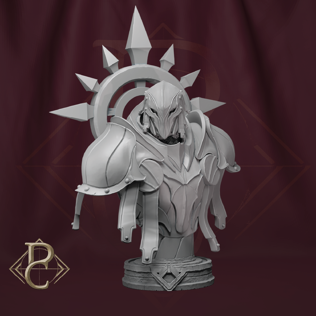 3D render of Thakron chaos knight bust with a smooth helmet