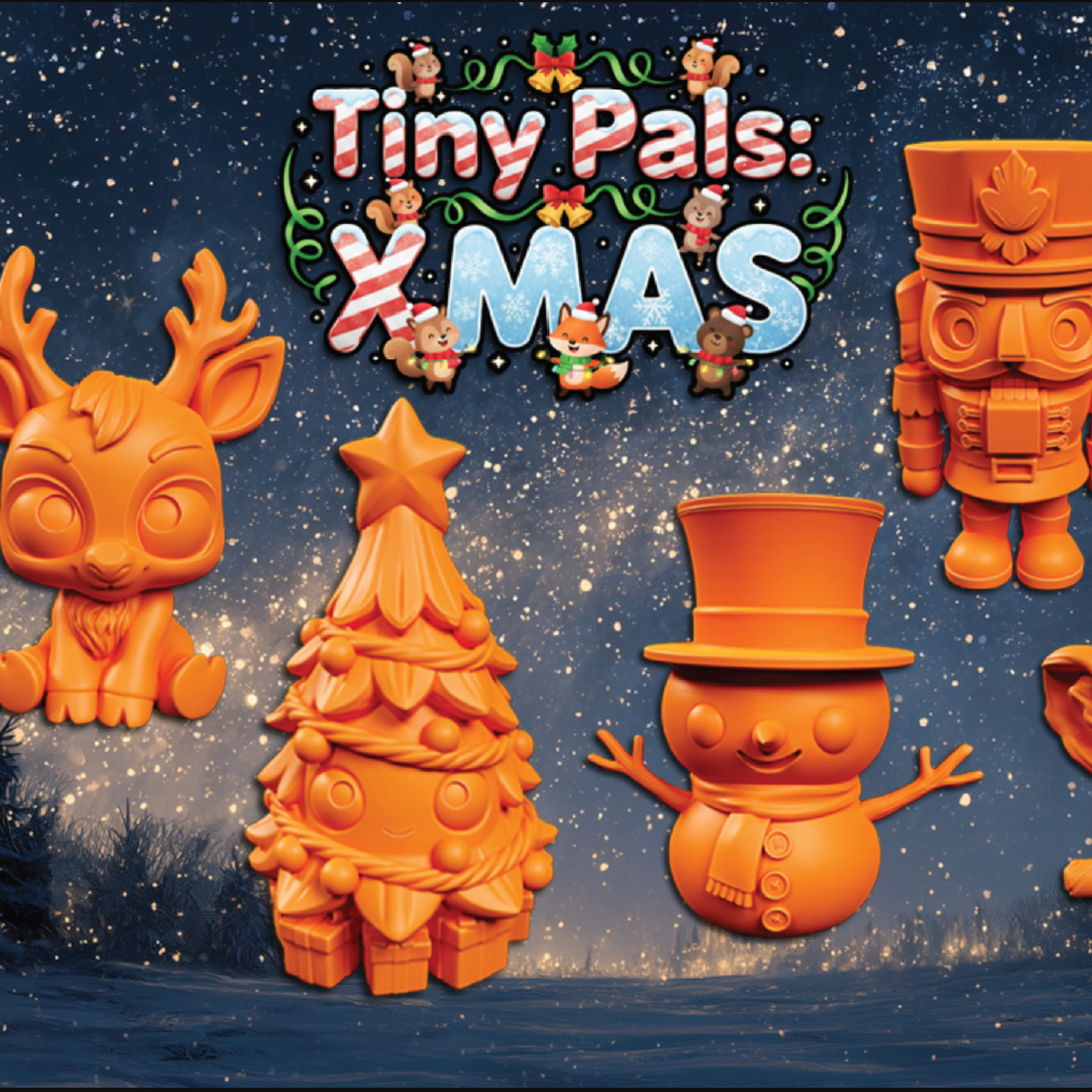 3D models of various Christmas-themed chibi-style miniatures