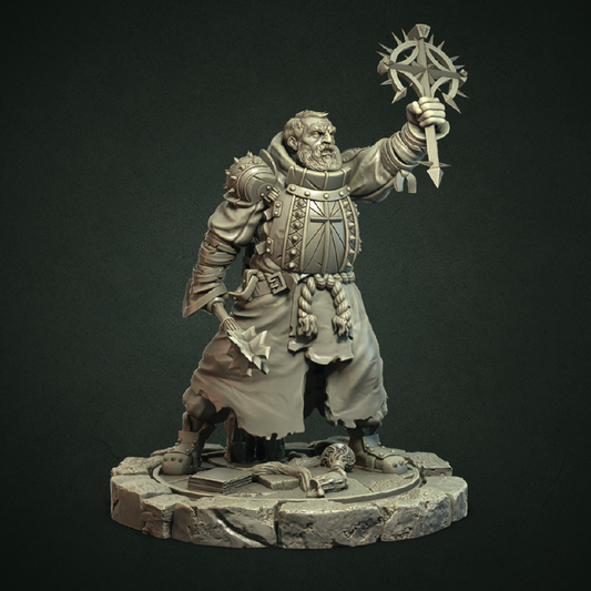 Statue of a warrior holding a weapon on a dark background