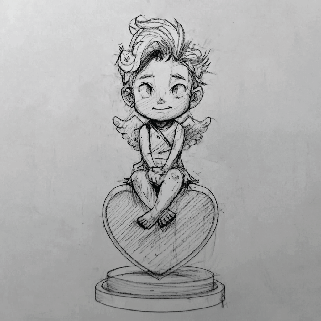 Concept art of a chibi-style Valentine cupid angel cherub miniature