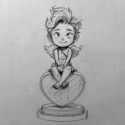 Concept art of a chibi-style Valentine cupid angel cherub miniature