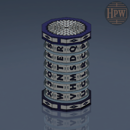 Decorative render of a puzzle box with letter patterns 