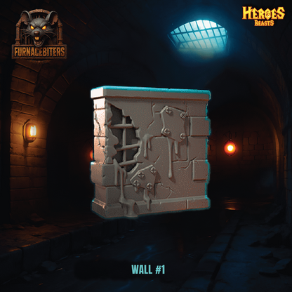 Stone wall with carvings in a dark, dungeon-like setting with 'Furnace of Bitters' logo.