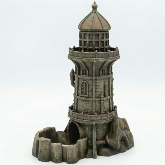 Model of a lighthouse on a white background