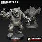 Gray-scale figurine of a were-pig with 'Printed Encounter' branding on a dark background.
