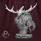 3D render of a druid beast hunter bust with an antler helmet