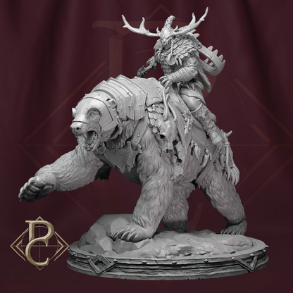 3D render of a druid beast hunter riding an armored bear mount