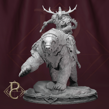 3D render of a druid beast hunter riding an armored bear mount