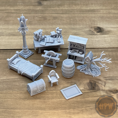 Founder's Cottage Furnishings | Tabletop Decorations | Miniature Gaming Scatter Terrain | Phoenix Foundry