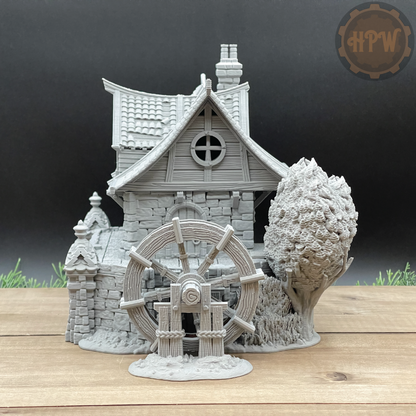 Watermill House | Wheel House | Miniature Gaming Terrain Kit | 3DP4U | Medieval Town Set 2