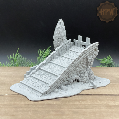 Bridge Half | Broken Roadway | Miniature Gaming Terrain Kit | 3DP4U | Medieval Town Set 2